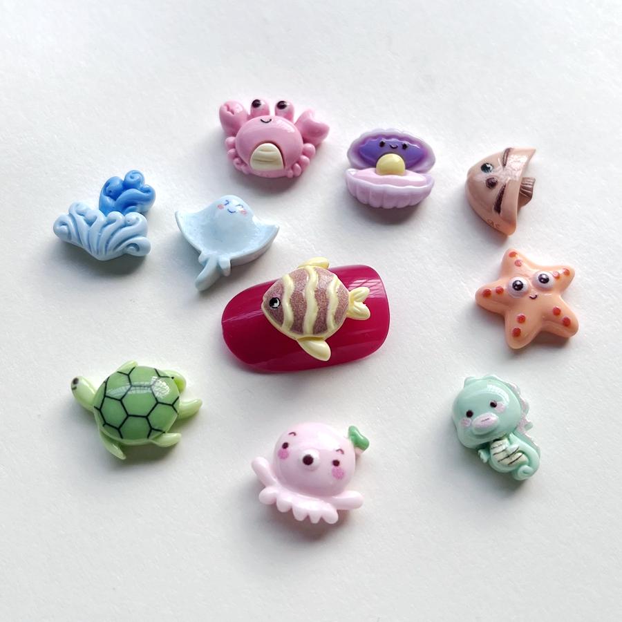 10 штук смешанных мини-черепаха, морская звезда, морской конек, ракушка, пример морской системы, декоративная смола с плоской задней частью, украшения «сделай сам», дизайн ногтей в стиле деко