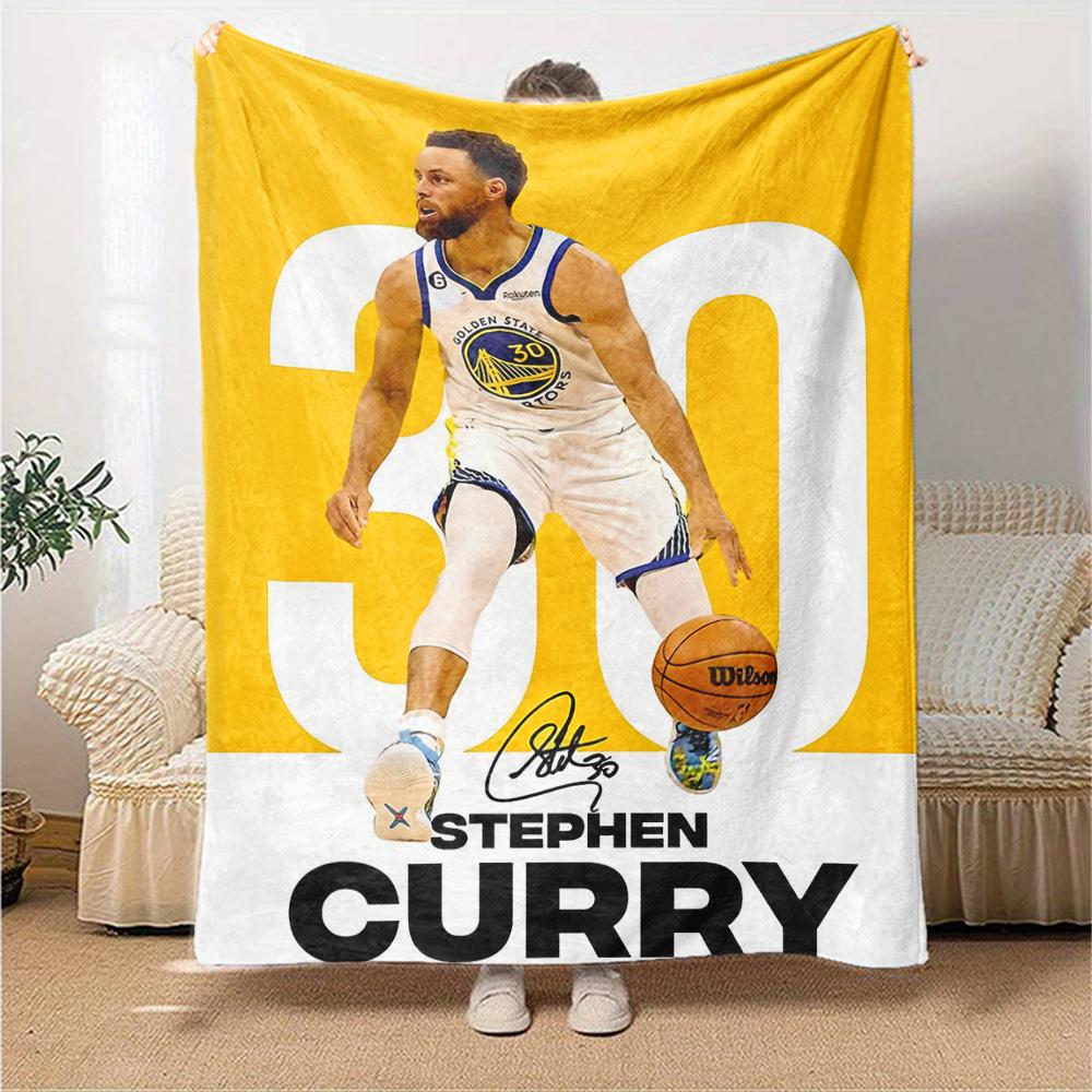 Basketball Star Player Portrait Number 30 Graphic Print Flannel Blanket Yellow White Background Soft Throw Blanket Sports Fan Bedroom Decor