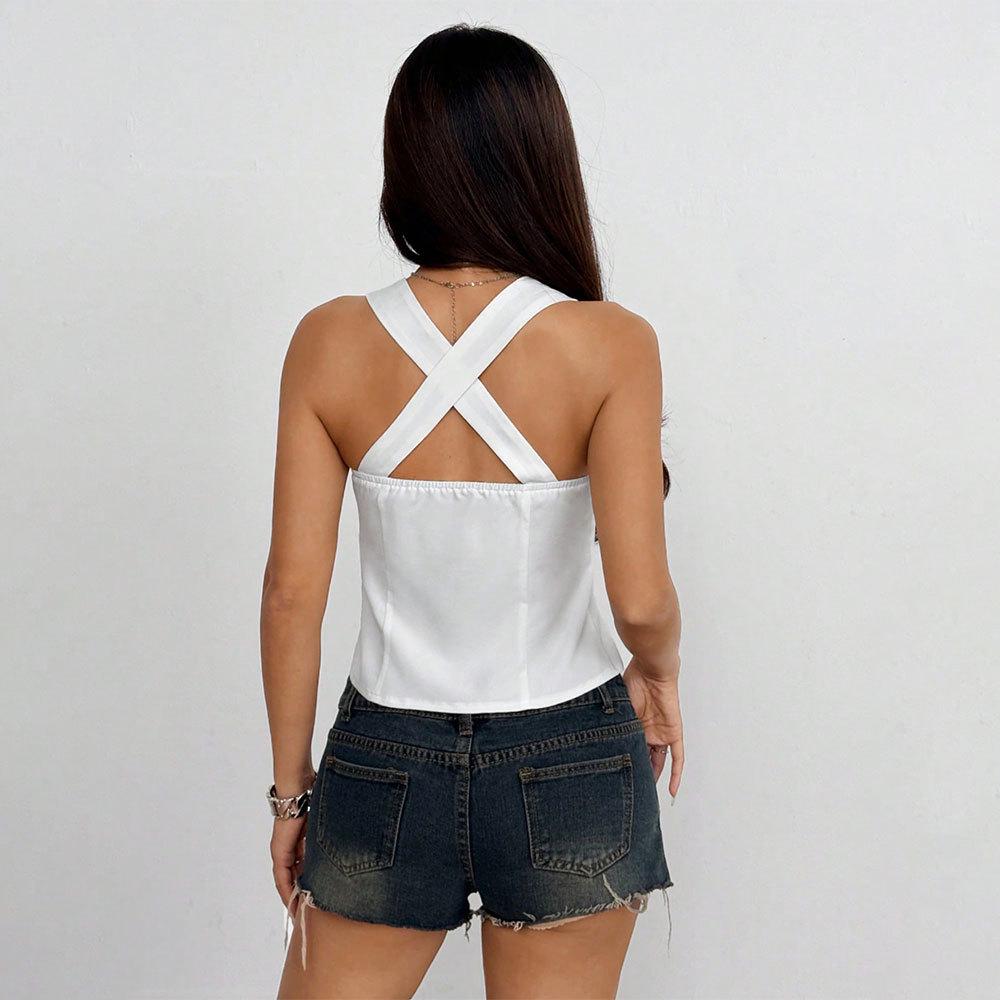 2025 Summer Women's Sexy Bandage Camisole Vest - Short Cropped Top