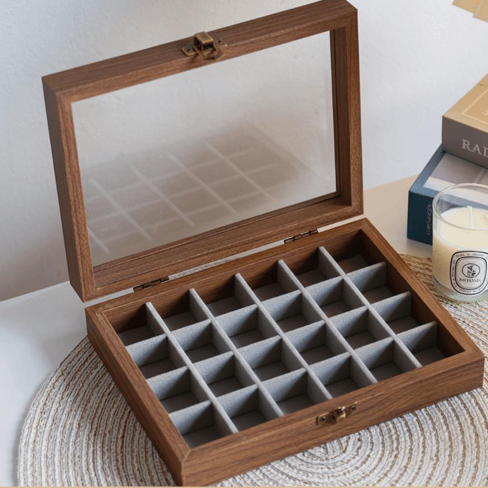 Velvet Jewelry Organizer Elegant Ring Display Holder Convenient Wood Jewelry Box  Desk