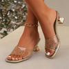 Women Sexy High-heeled Slippers Summer Crystal Heel Drill Outer Wear Slippers Comfortable Shallow Mouth Shoes for Women