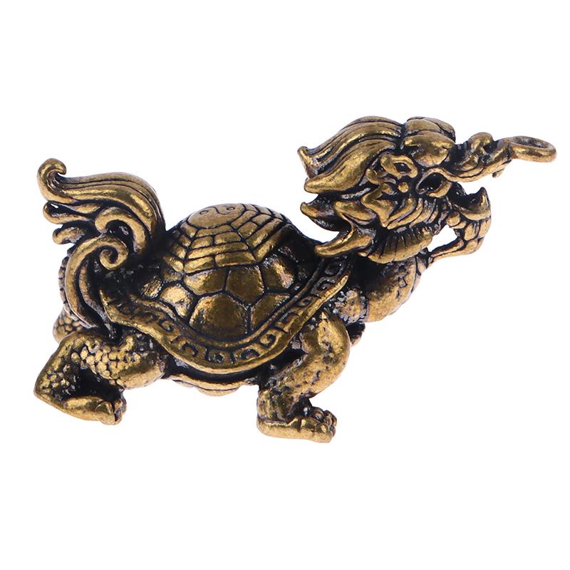 1Pc Retro Brass Mythical Beast Dragon Head Turtle Body Figurines Miniatures Lucky Animal Statue Desktop Ornament Decors