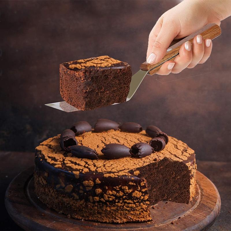 Stainless Steel Spatula Pancake Hamburger Turner Wooden Handle Tiramisu Cutter Egg Steak Cooking Shovel Hand Pie Pancake Tool