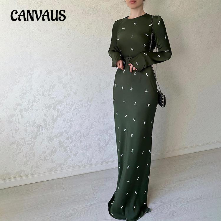 Spring and Autumn Women's Dress Fashion Temperament Long Sleeve Slim Ruffle Dress Long Dress