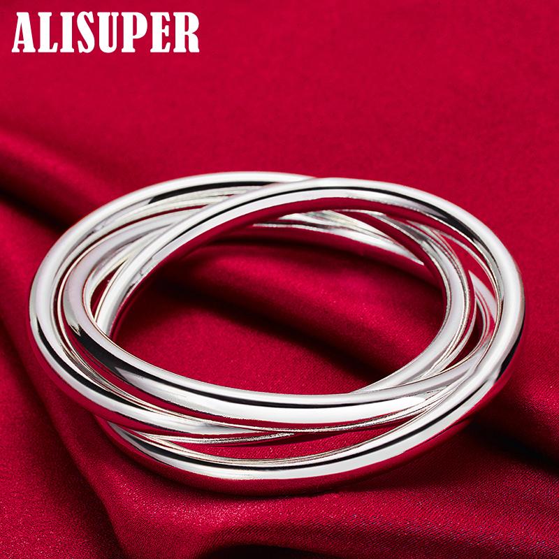 Браслет из стерлингового серебра 925 пробы с тремя нитями, гладкий твердый браслет, ювелирные изделия