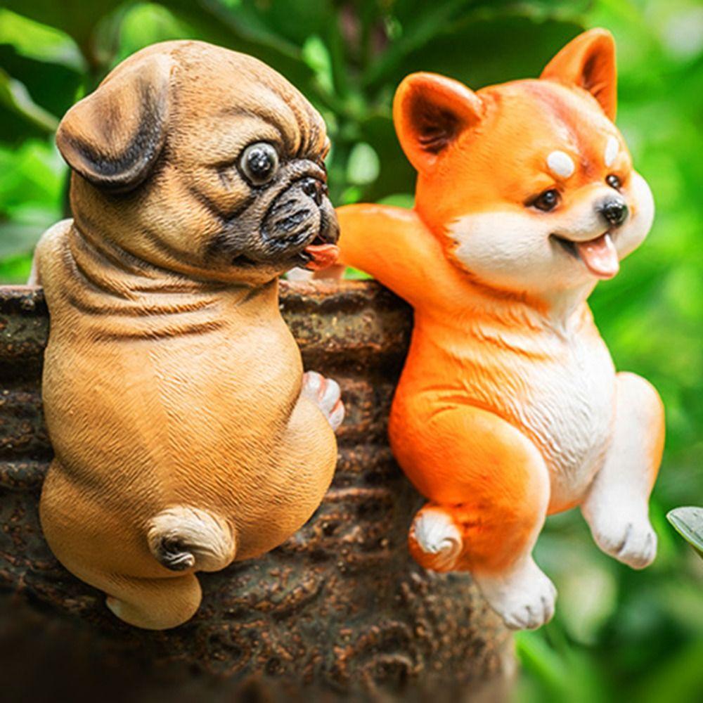 Cute Puppy Resin Ornament Simulation Garden Figurine Home Decor Fish Tank Figurine Bedroom