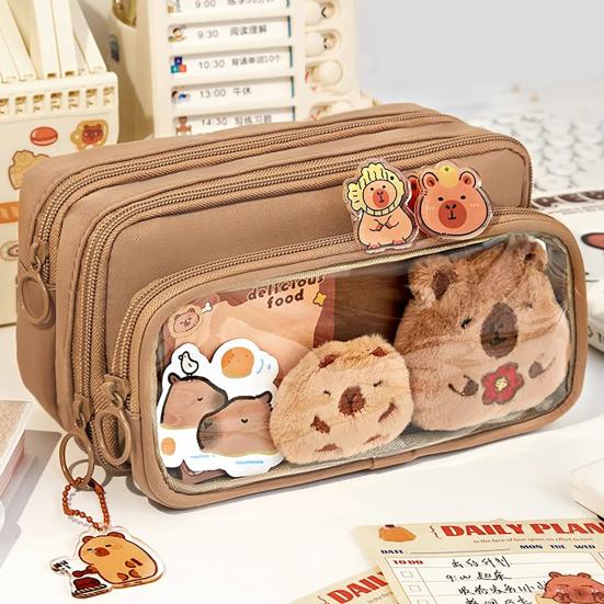 Пенал Yousheng Capybara, вместительный многослойный холщовый чехол для ручек с отделениями, водонепроницаемый материал, набор для самостоятельного изготовления пенала