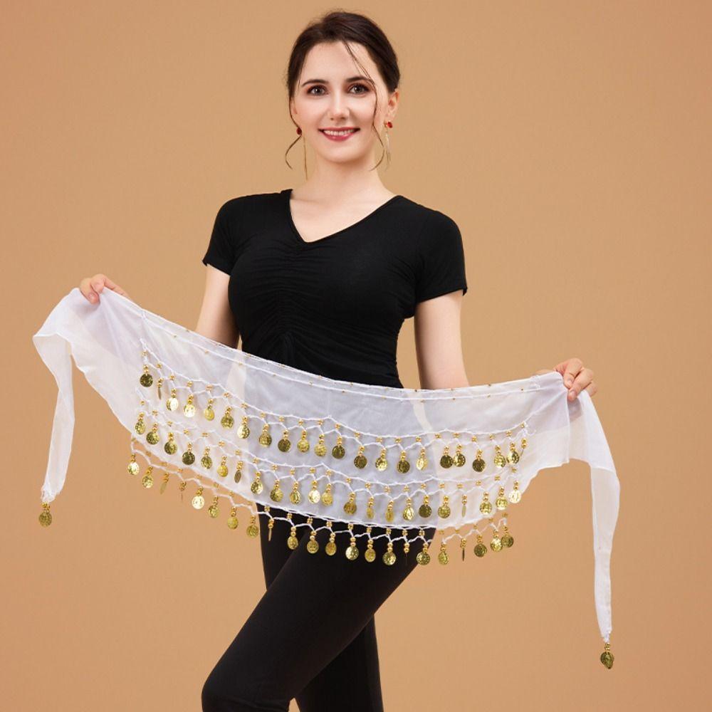 Adjustable Belly Dance Hip Scarf Gold Color Coins Hip Scarf Wrap Bellydance Waist Chain  Zumba Yoga