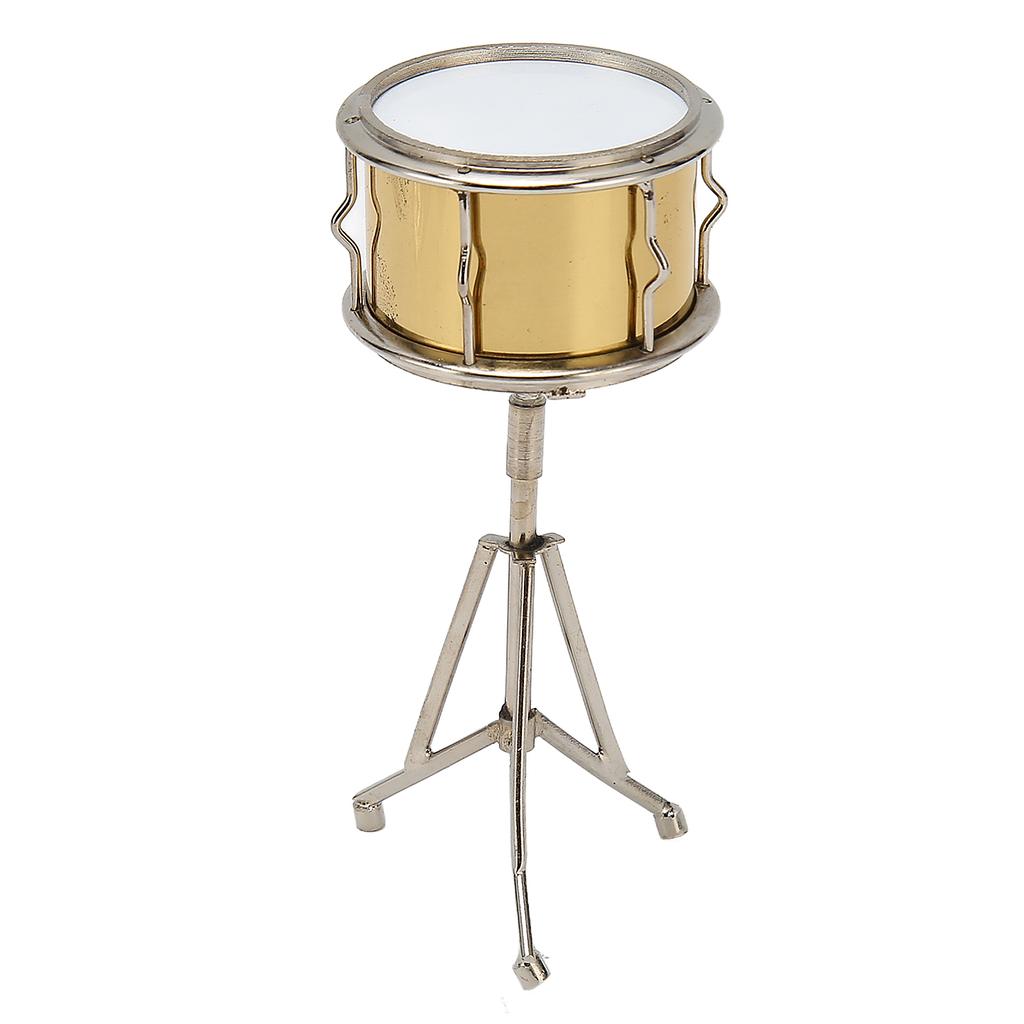 Miniature Snare Drum Model Decorative Copper Musical Instrument Ornament for Dollhouse Bookcase Desk Golden