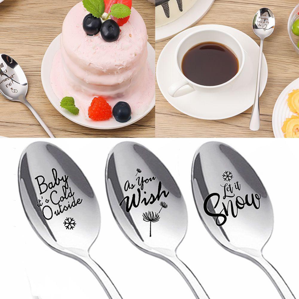 Steel Tableware Valentine's Day Anniversary Teaspoon Christmas Spoon Coffee Spoons Engraved Spoon