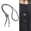 PU Leather Cord Bolo Tie with Metal Pendant Vintage Punk Designs Adjustable for Men Women Western Rodeos Cowboy Necklace