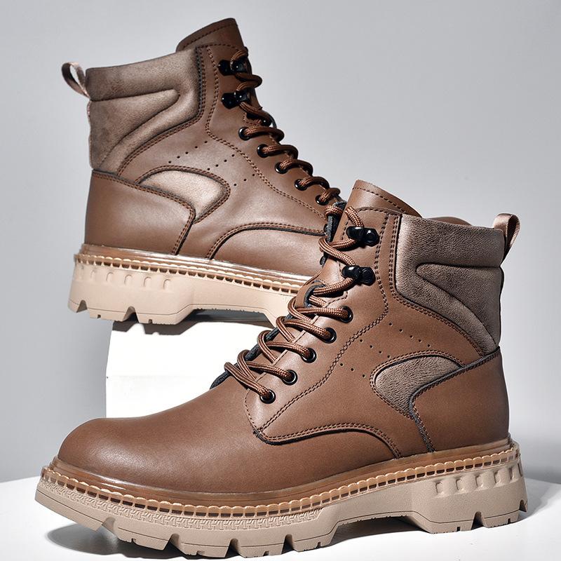 Ботинки Мартин на толстой подошве мужские кожаные ботинки зимние рабочие ботинки короткие ботинки с высоким верхом локомотивные мужские туфли кожаные нескользящие и износостойкие