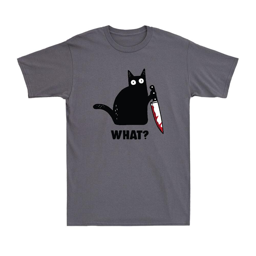T-shirt Funny Men's With Shirt Cat Black Cat Knife Murderous New Tee ? What Cat