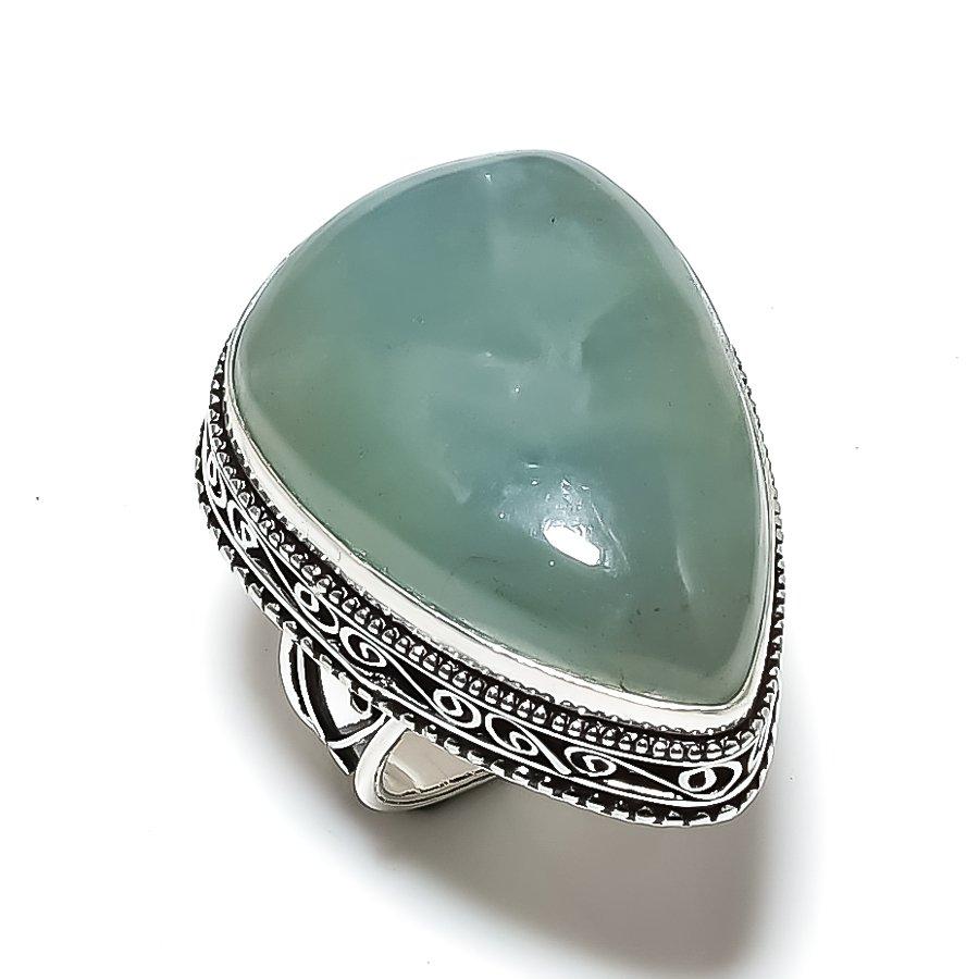 Ювелирное кольцо из стерлингового серебра 925 пробы с натуральным аквамарином, размер 7 R7m59