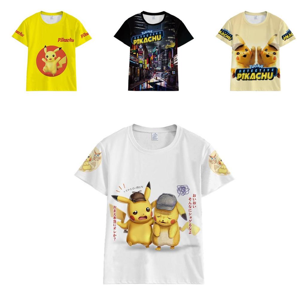 Pokemon Detective Pikachu Tshirt 3d Print Short Sleeve Cosplay Costume Tee Tops