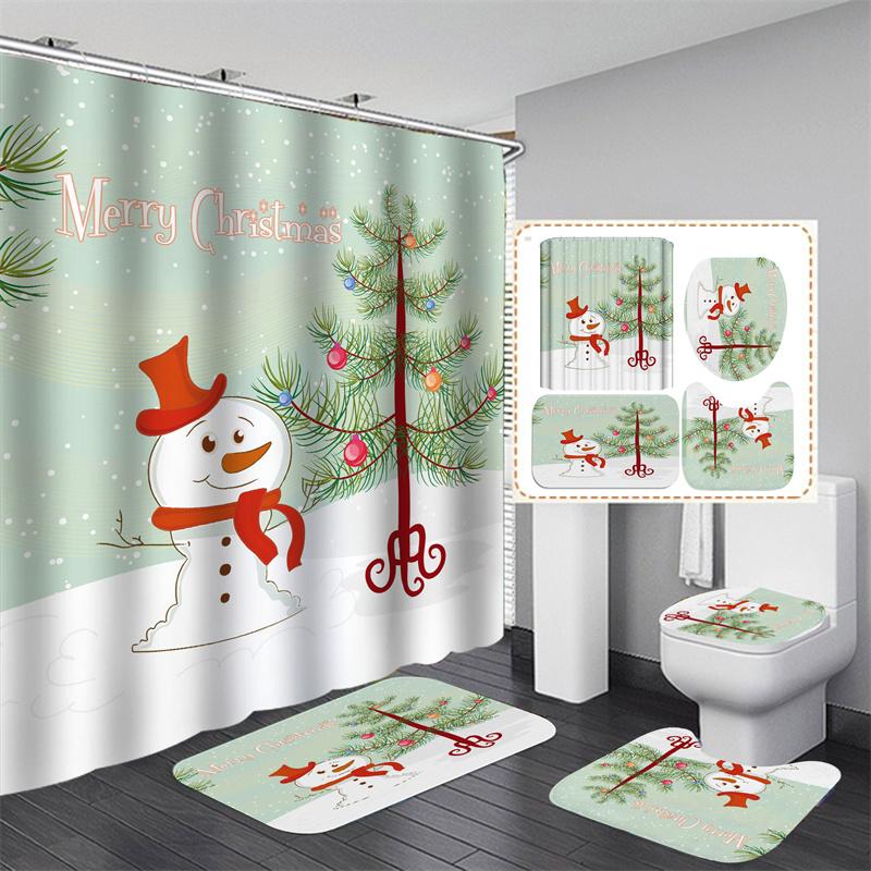 Санта Рождественский комплект занавесок для душа Коврик для ванной Противоскользящий коврик Перегородка для ванной комнаты Водонепроницаемый Декор для дома Cortinas Para BañO