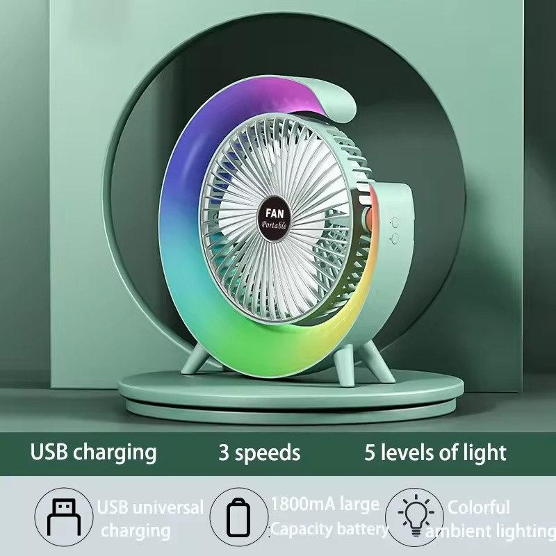 USB Desk Fan 3 Speeds with Colorful Light Personal Fan 180 Degree Rotatable Desktop Fan for Home Office Bedroom Dorm Summer Gift