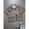 Y2K Street Style Short Sleeve Shirt Men - Printed Plaid Graphic Loose Fit Top