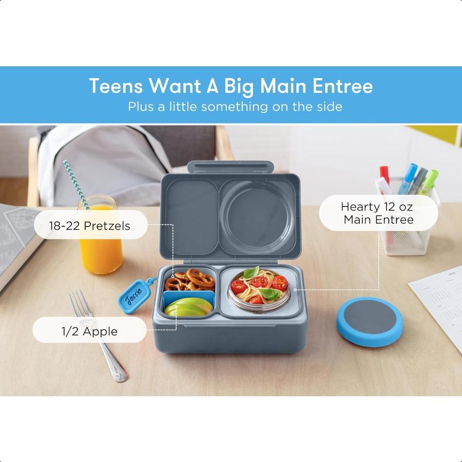 OmieBox UP Bento Box for Insulated Lunch Box Leak Proof Food Jar Cooler Ice Pack 2 Compartments Graphite