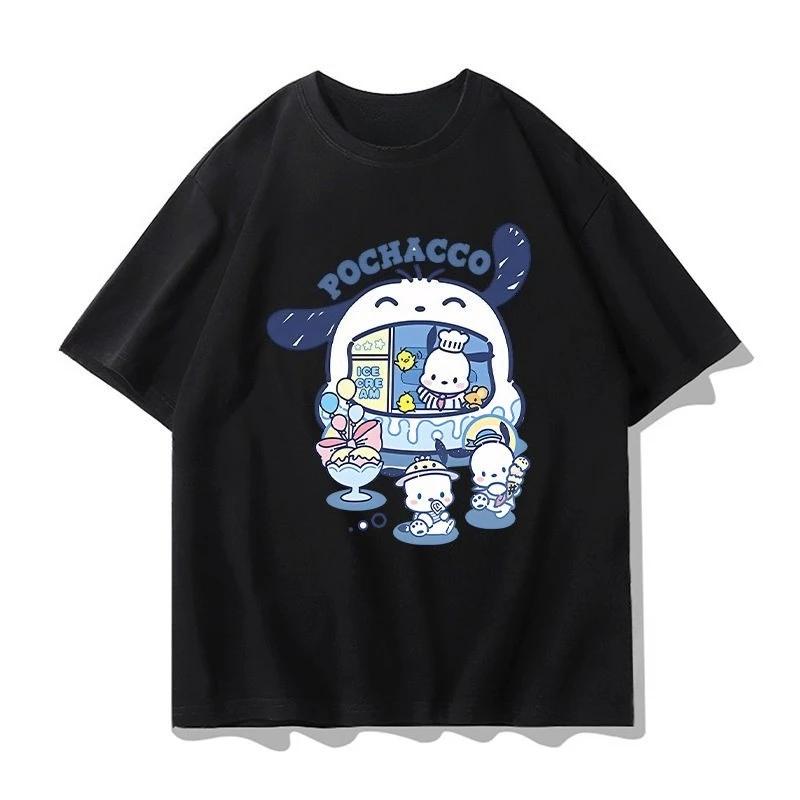 Mini New Pochacco Cartoon Tshirt Summer Sanrio Surround Womens and Unisexs Cotton Tshirt YK Loose Casual Short Sleeve Top