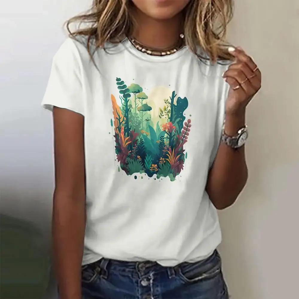 Women's Fashion T-shirt Summer Loose Short Sleeved Fish Pattern Clothing Round Neck Casual Top Trendy Printed Women's T-shirt