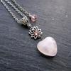 Popular Pink Quartz Heart Necklace with Lotus Design
