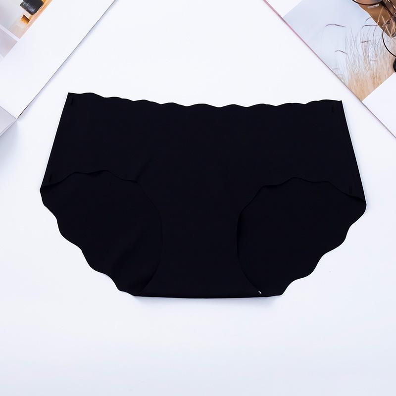 Ice Silk Mid-Waist Wave Edge Women's Triangle Panties - Summer Thin Style, Solid Color