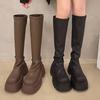 Женские сапоги на платформе до колена, новые модные сапоги 2025 года из мягкой кожи, зимние мотоциклетные сапоги, длинные сапоги на толстой подошве