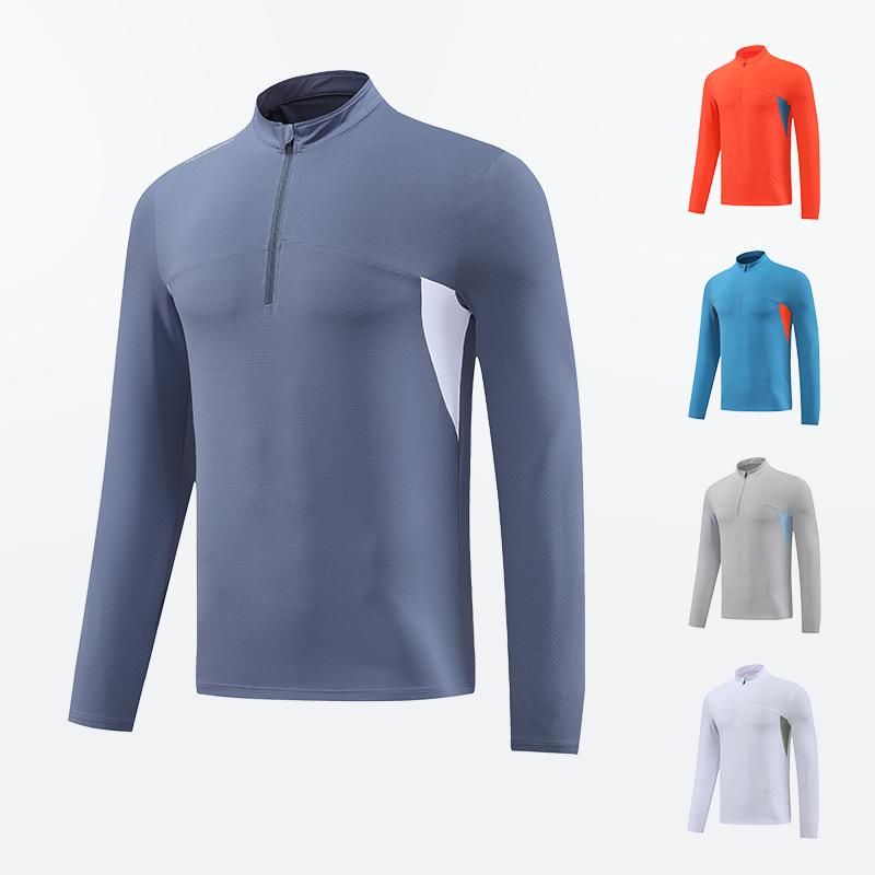 Men's Long Sleeved Quick Drying Clothes Outdoor Fitness Training T Shirt High Elasticity Semi Zipper Sports T-shirt
