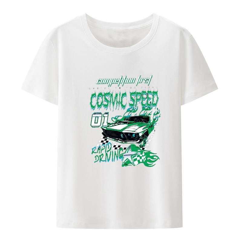 Unisexs Casual Letter Car Print Short Sleeve T Shirt Graphic Unique Tshirts Loose Unisex Clothing Retro Slim Street Fashion Roupas