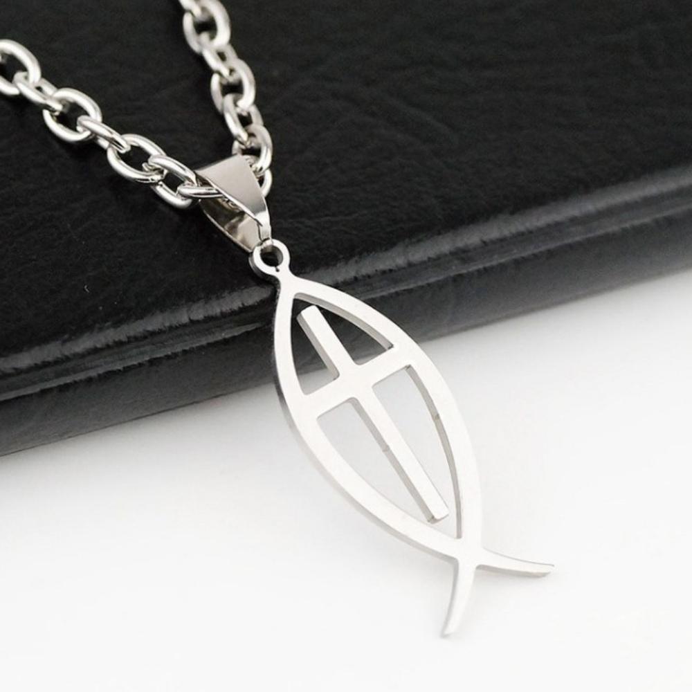 Christian Symbol Fish Ichthus Pendant Necklace 45cm Length
