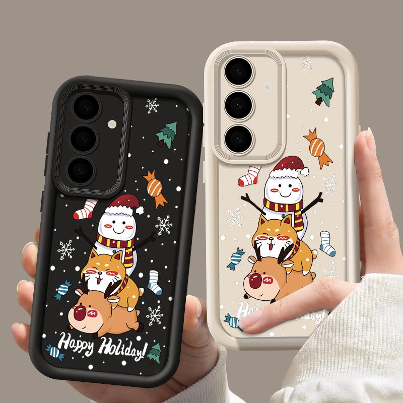 Чехол с рисунком оленя для Samsung S24 S23 S22 Ultra S21 Plus S20 FE A55 A35 A54 A53 A52 A34 A15 A14, противоударный мягкий чехол для телефона со снеговиком