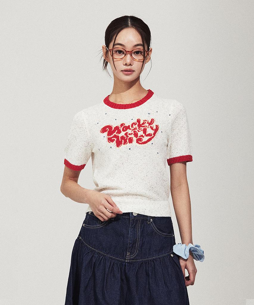 WACKY WILLY Women'S Typographic Short Sleeve Knit Cream