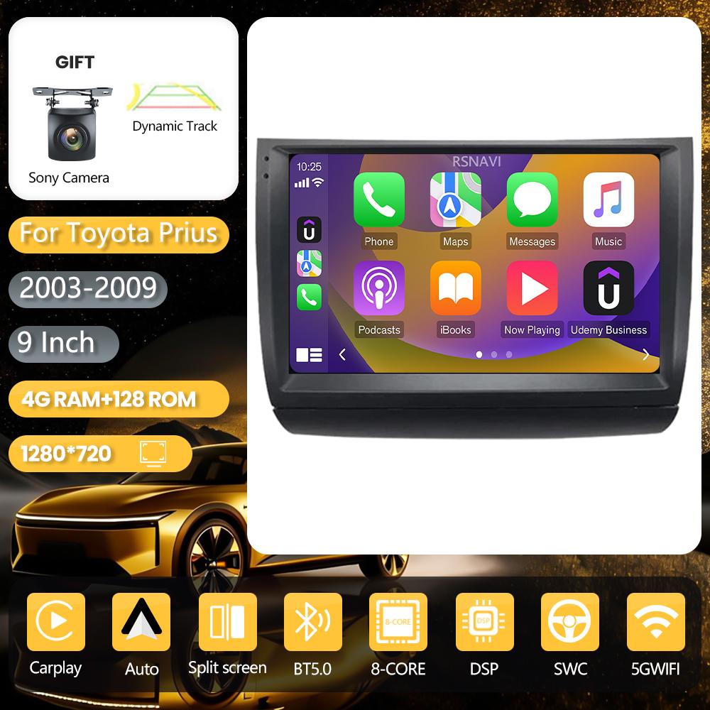 Android 16 pour Toyota Prius 20 2002 - 2009 wifi+4G Carplay Autoradio Navigation GPS Lecteur multimédia commande au volant