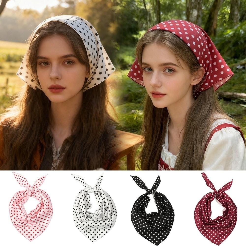Thin Polka Dots Triangle Scarf Polyester Head Wraps Elegent Foulard Hair Band  Women