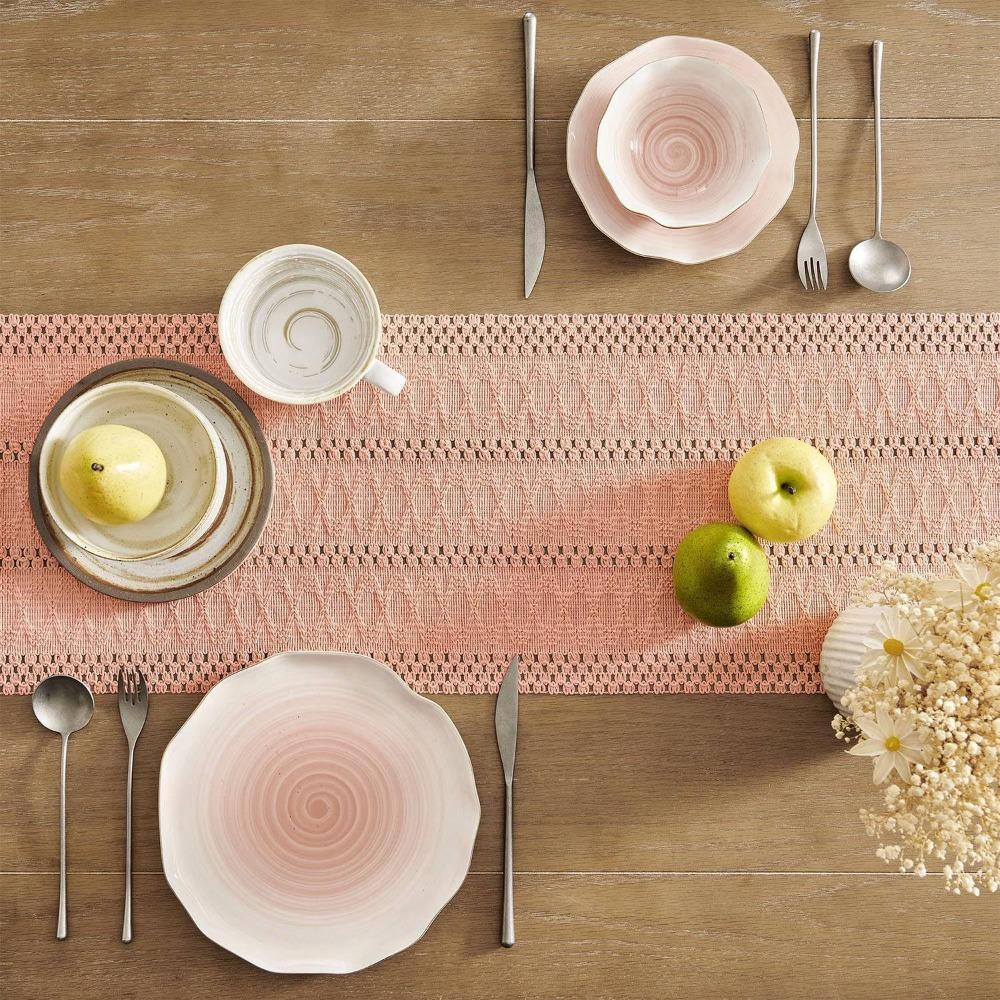 American Style Festival Dining Table Cover Solid Color Tablecloth Boho Table Runner Christmas