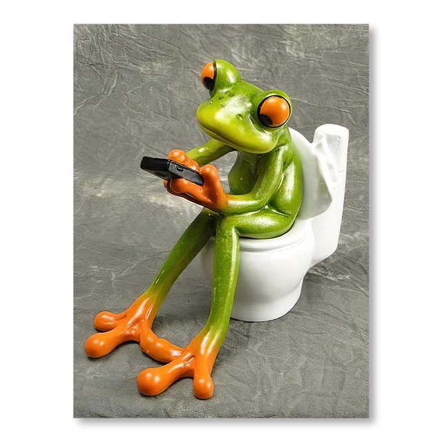 Peinture Sur Toile De Grenouille Verte Assise Sur Les Toilettes, Images D'art Animal Moderne, Pour Salle De Bain