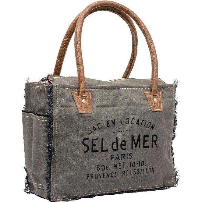 Canvas Hand Bag Upcycled Canvas & Cowhide Tote Bag Radiant Upcycled Leather (Olive Green)