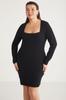 Women's Big Size Dress Bessıebb Square Collar Mini Black Plus Size Dress That Covers The Body Completely