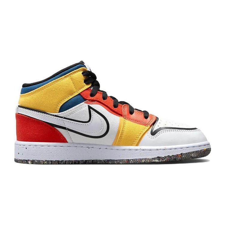 Air Jordan 1 Mid SE GS Multi-Color Canvas Kids Sneakers White Black Picante-Red DV1316-100