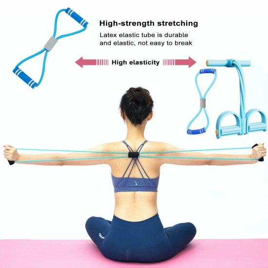 Figure 8 Resistance Band 6-Tube Pedal Puller with Handle Multifunction Elastic Sit-up Rope Men Women Pedal Tensioner Exerciser Workout
