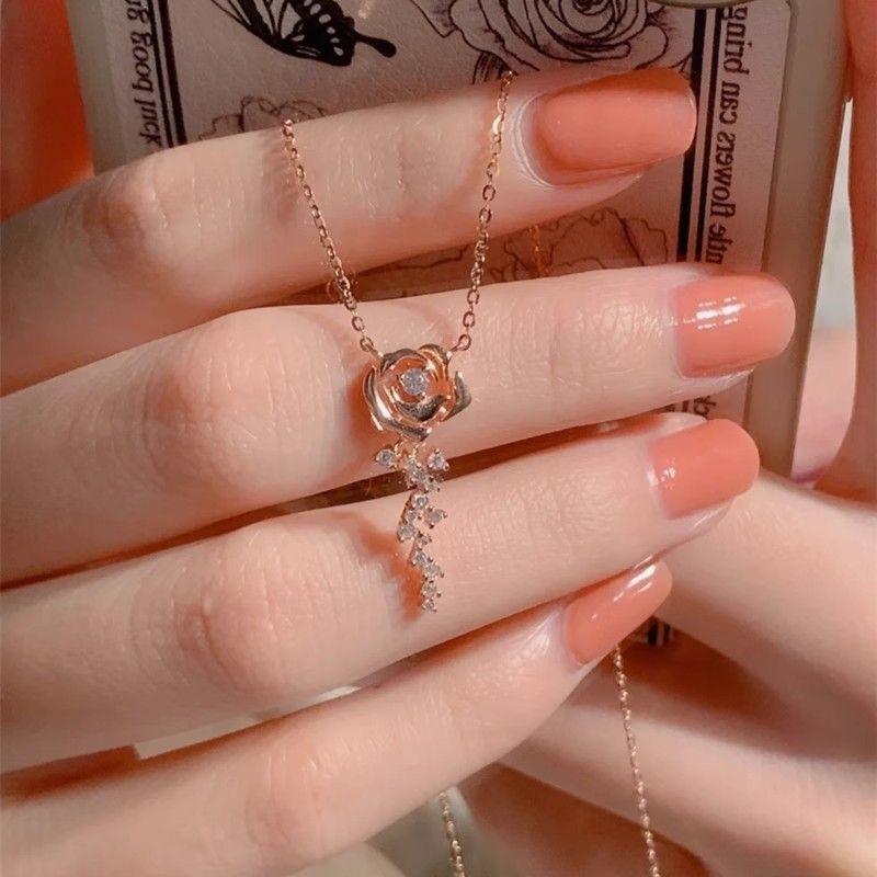 Ожерелье с розой для женщин, французское ретро, бриллиантовая цепочка с маленьким цветком на ключицу, легкое, роскошное, простое, подарок на День святого Валентина для девушки