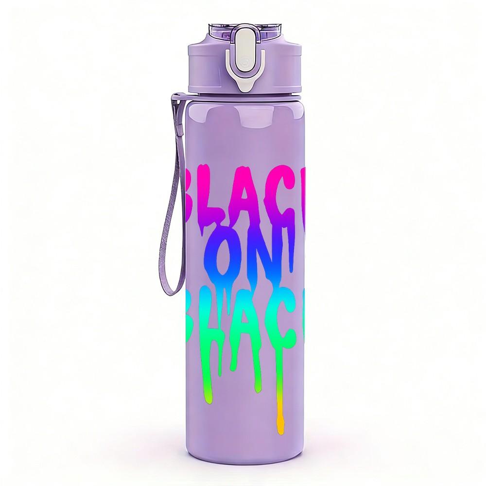 1PC Black On Black Gradient Text 750ml Color Plastic Sports Water Bottle Leakproof Flip Straw Lid Suitable for Sports Office Home Use