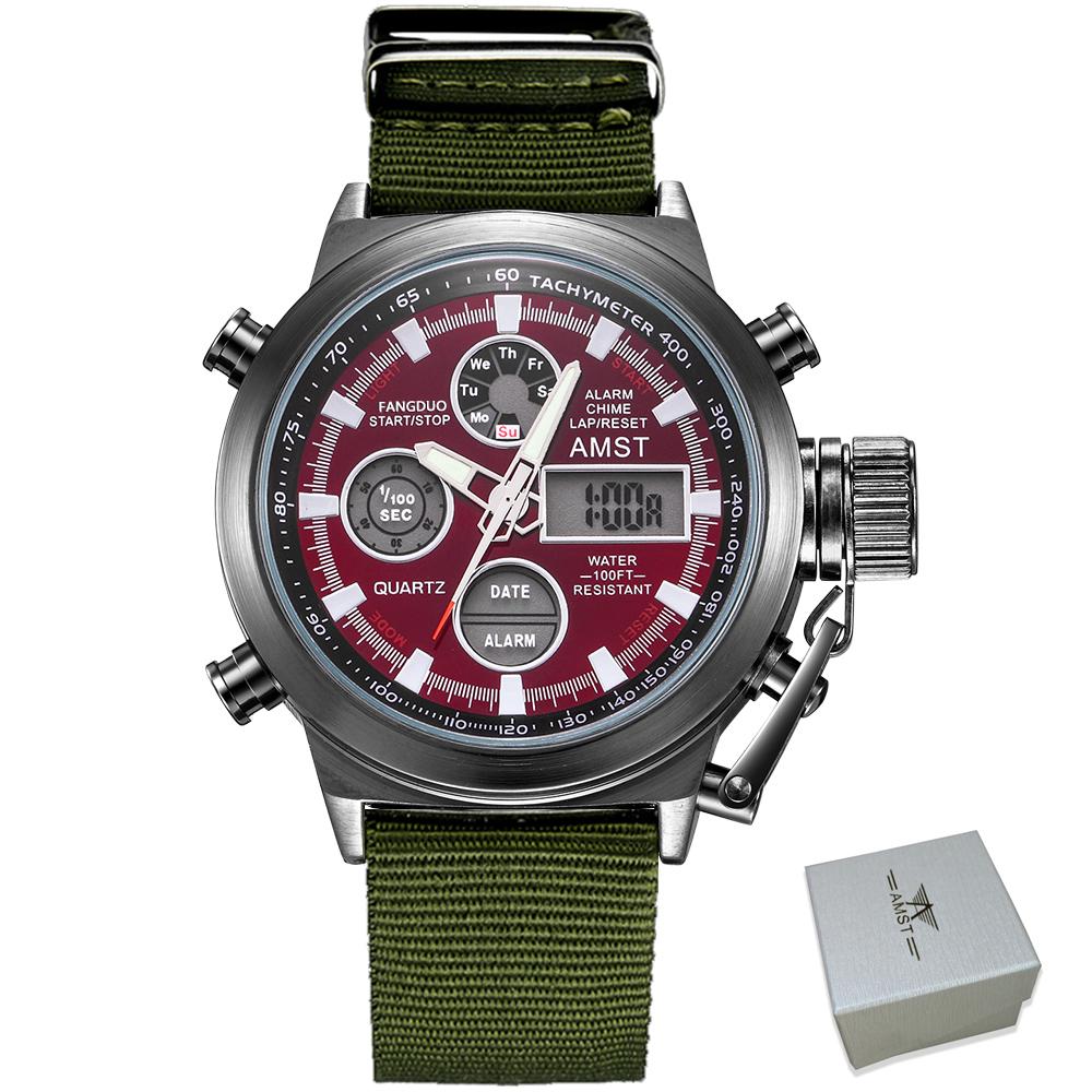 Original AMST Men Watch 50m Waterproof Digital Quartz Analog Led Dual Display Men Sport Military Watches Male Relogio Masculino