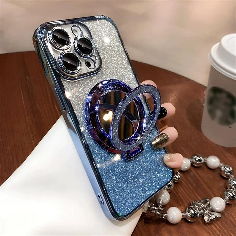 Блестящий зеркальный чехол-подставка с градиентом для Huawei Nova 12 11 10 9 8 7 Pro SE Nova Y70 8i 5T Мягкая накладка с браслетом