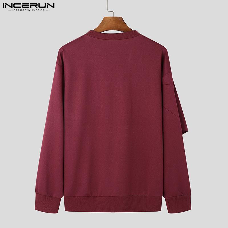 INCERUN Men Bow Knot Long Sleeve Casual Solid Round Neck Pullovers Sweatshirts
