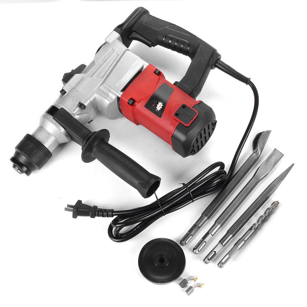 220V Electric Demolition Jack Hammer Rotary Jackhammer Electric Concrete Drill + 4 Chisels 5200BPM 1850W
