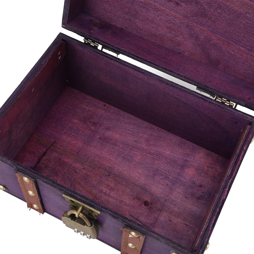 Wooden Treasure Chest with Lock Rectangle Antique Wood Jewelry Storage Box 22x15x13cm for Storing Jewelry Necklaces Rings