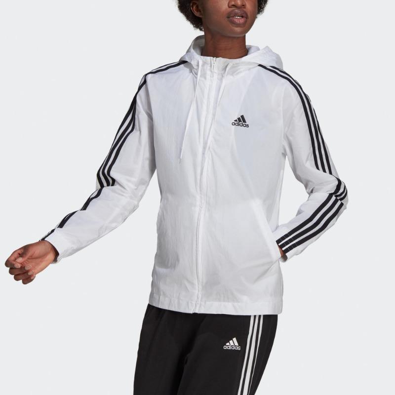 adidas Женская белая ветровка с капюшоном и 3 полосками H10243