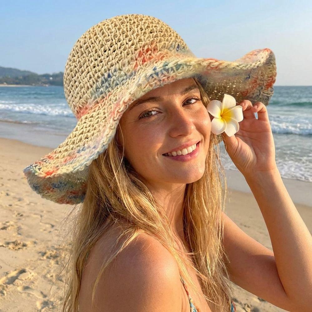 Foldable Wide Brim Straw Hat Colorful Women's Sun Visor Hats Casual Weave Bucket Hat Holiday